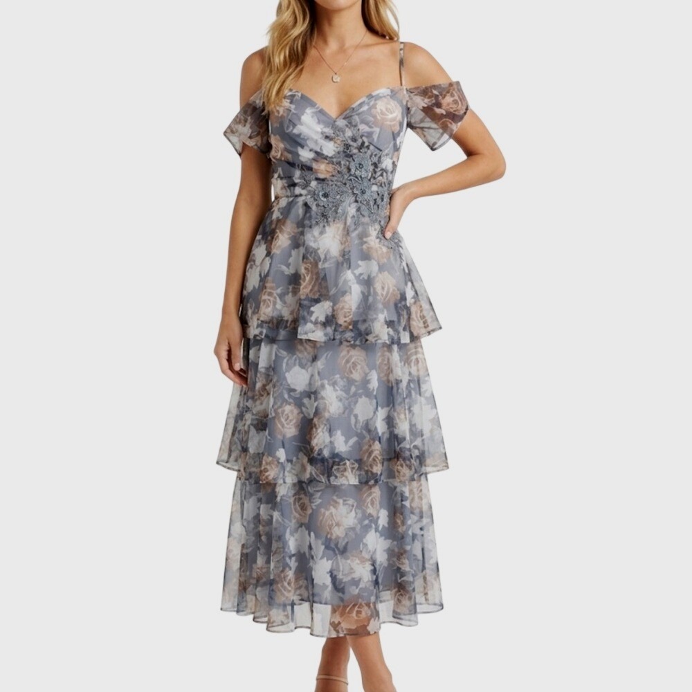 SOIEBLU Medium‎ Dusty Blue Rosemore Dress Embellished Romantic Whimsical Fairy